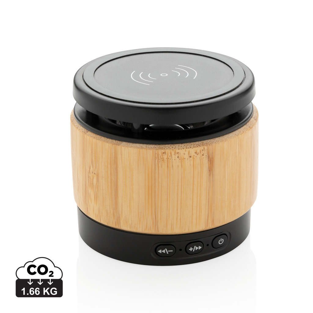 Enceinte publicitaire avec chargeur à induction en bambou Marron et Noir
